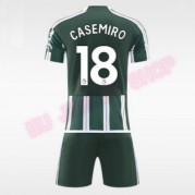 Manchester United Barn 2023-24 Carlos Casemiro 18 Draktsett Fotball Bortedrakter Kortermet..